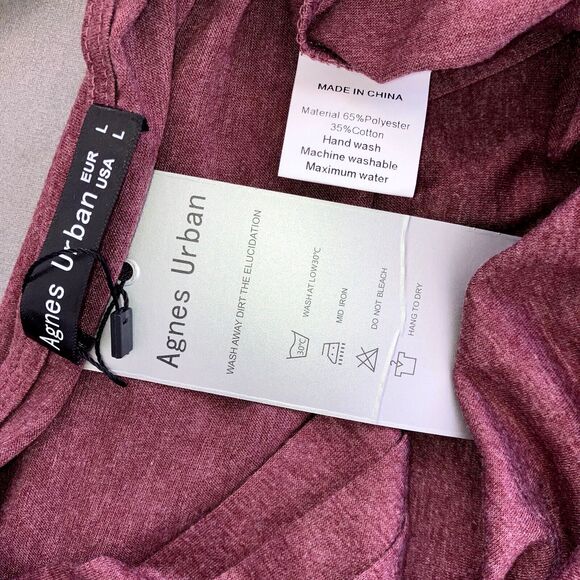 AGNES URBAN sz L Burgundy Red Purple Cordovan Smooth Knit Travel Long Sleeve Top - Picture 4 of 4